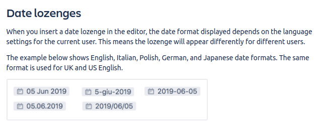 Confluence Date Lozenge settings