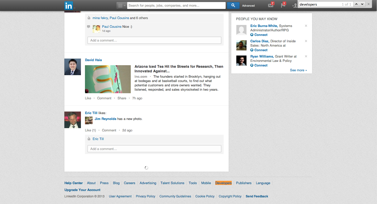 LinkedIn infinite scroll and footer