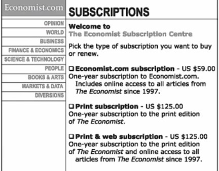 Economist decoy effect pricing