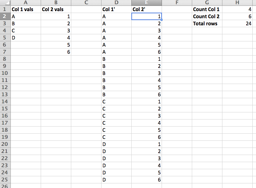 Excel cross join