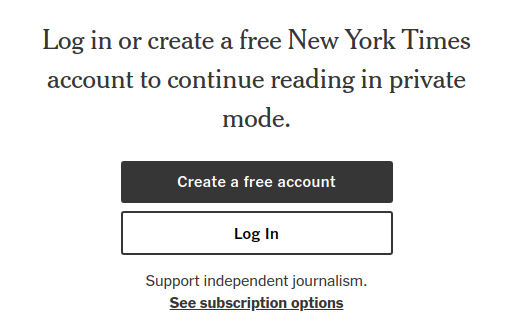 The NY Times incognito check message