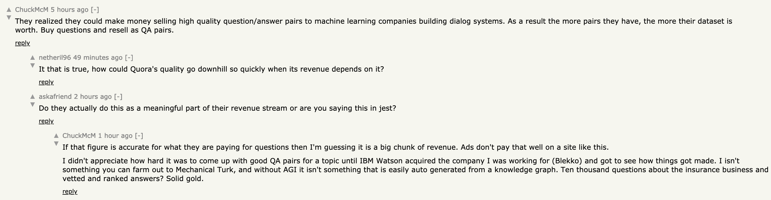 Hacker News thread about Quora's revenue model